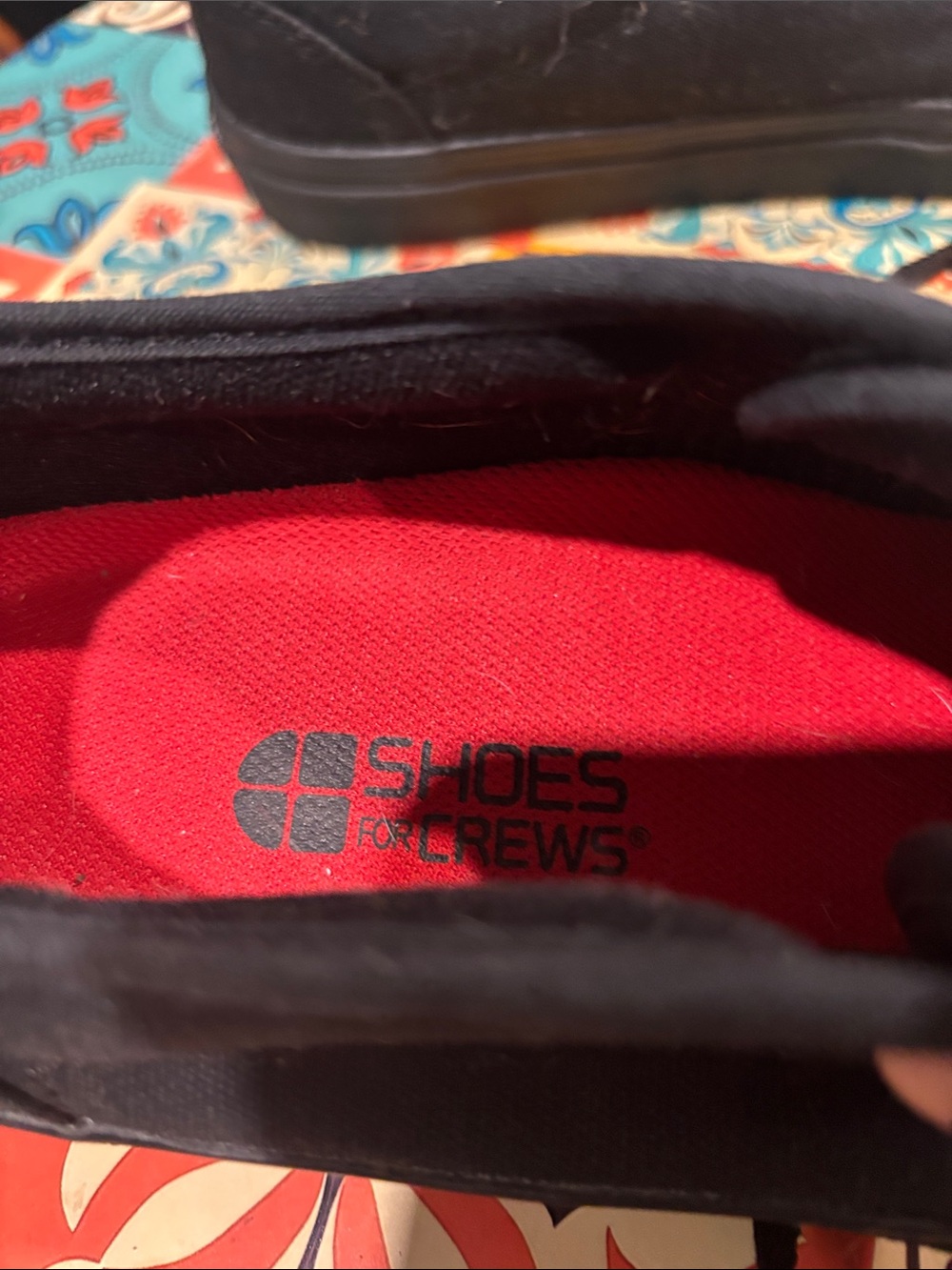 Shoes For Crews Black Slip-On with Red Insole slip resistant work shoes